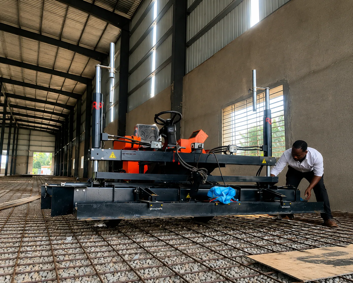 Ride-on laser screed on site